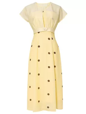 2PS Yellow 1950S Vintage Classic Coat And Spaghetti Strap Polka Dots Dress Suit