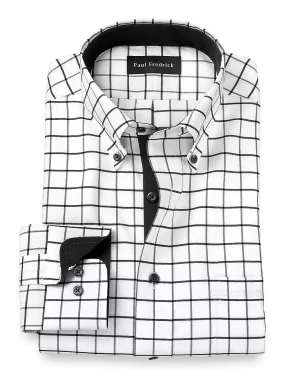 Comfort Stretch Non-Iron Check Dress Shirt With Contrast Trim - Black