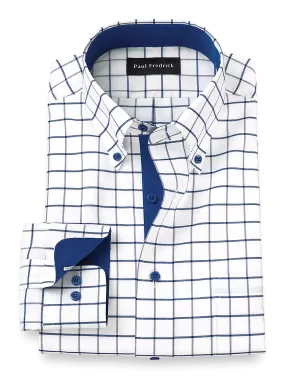 Comfort Stretch Non-Iron Check Dress Shirt With Contrast Trim - Cobalt