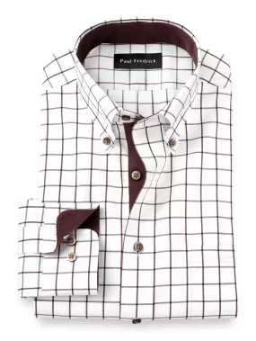 Comfort Stretch Non-iron Check Dress Shirt With Contrast Trim