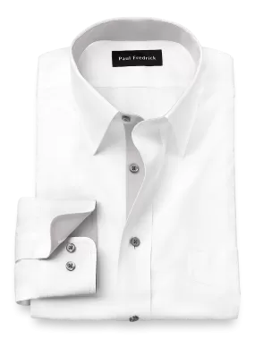 Comfort Stretch Non-Iron Solid Dress Shirt With Contrast Trim - White/grey