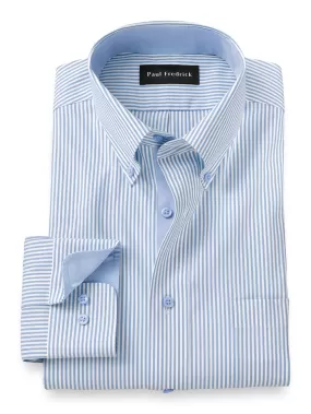 Comfort Stretch Non-iron Stripe Dress Shirt With Contrast Trim