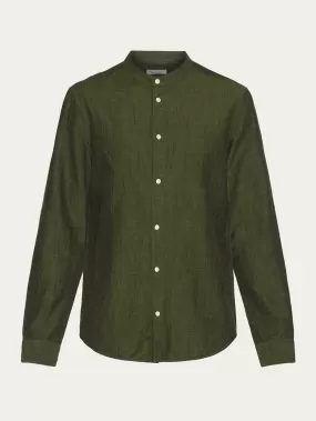 Custom fit linen stand collar shirt - Burned Olive